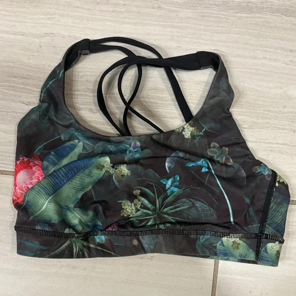 lululemon athletica Women's Tropical Print Sports Bra - Black and Green - Picture 4 of 8